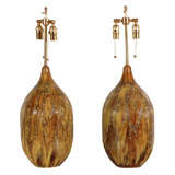 Pair of Green and Brown Glazed Earthenware Form Table Lamps