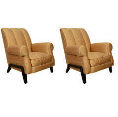 Vintage Pair Of French Mid-Century Upholstered Armchairs
