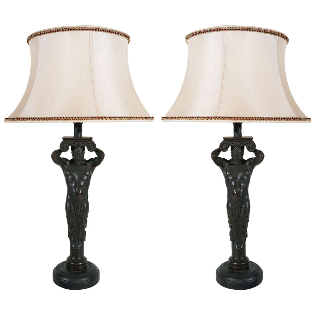 Two, Atlantid-Style Figural Lamps