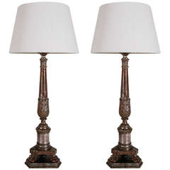 Italian Silver Gilt Candlestick Lamps 10