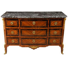 18th C.Transitional Louis XV to Louis XVI Marquetry Marble Topped Commode 5