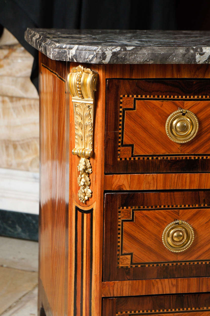 French 18th C. Transitional  Louis XV to Louis XVI Marquetry Marble Topped Commode For Sale