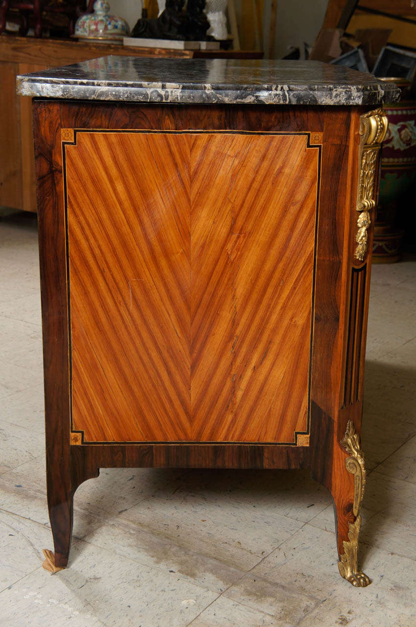 18th C. Transitional  Louis XV to Louis XVI Marquetry Marble Topped Commode For Sale 3
