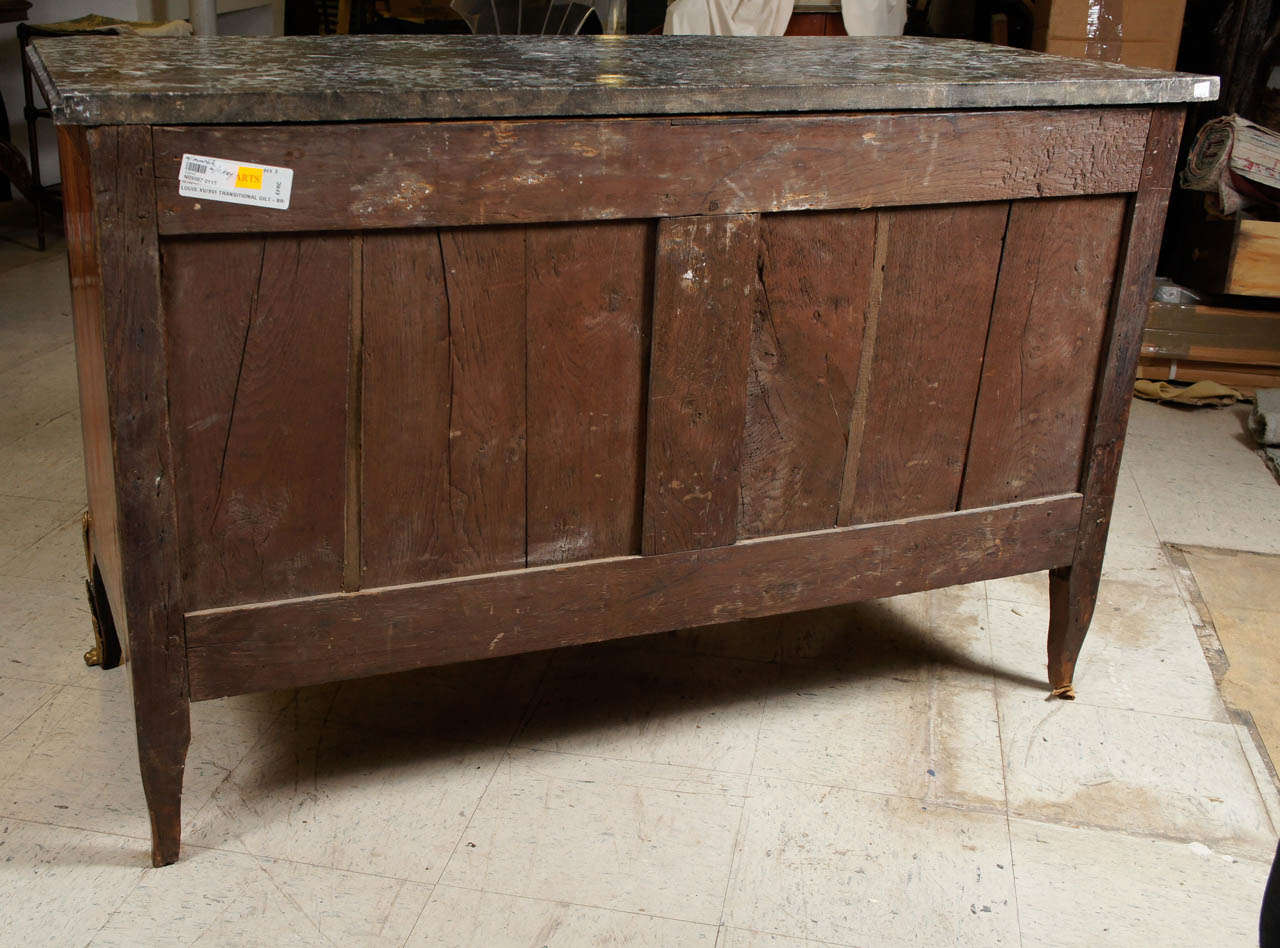 18th C. Transitional  Louis XV to Louis XVI Marquetry Marble Topped Commode For Sale 4