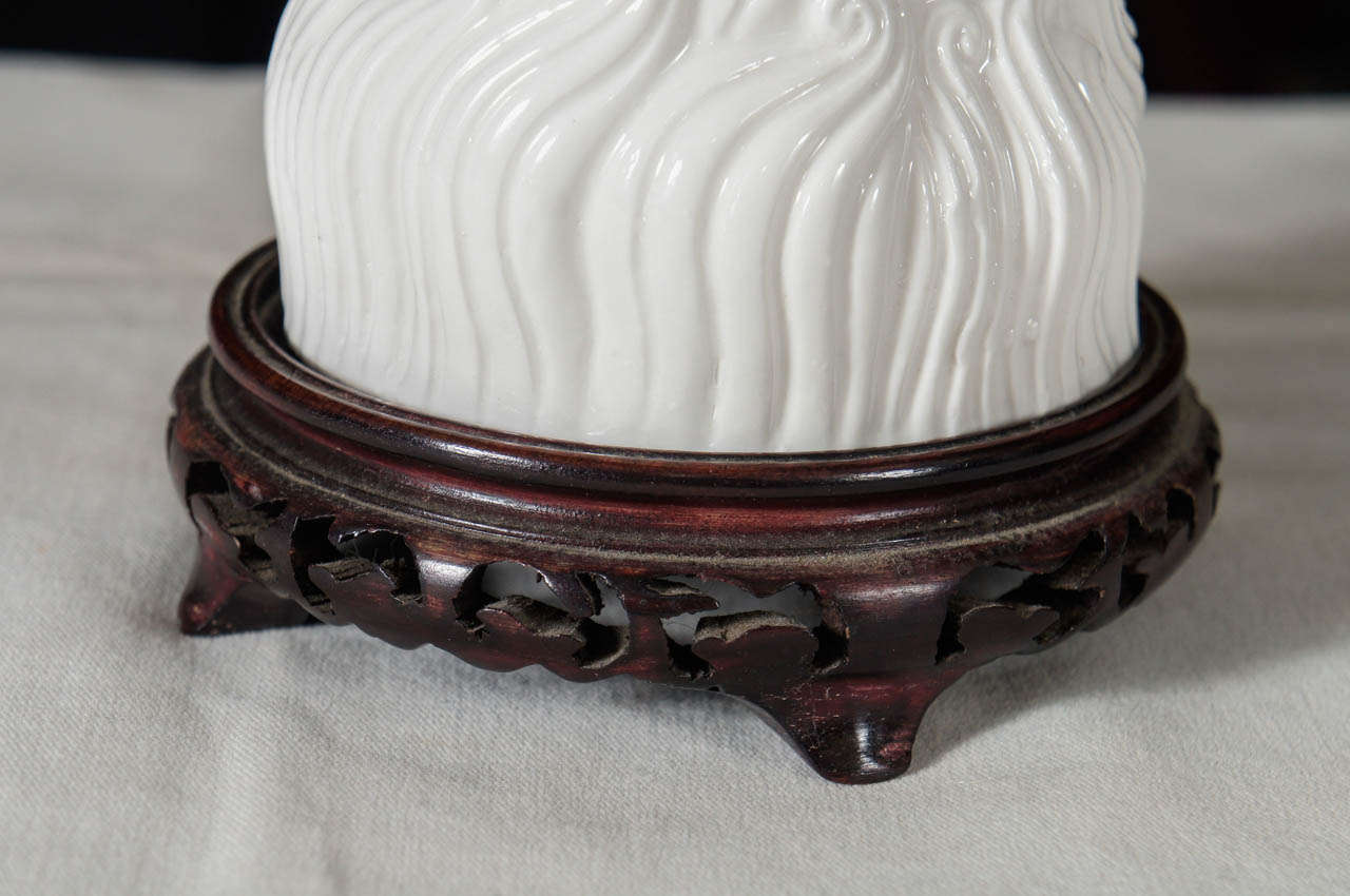 A Vintage Pair of Carved Porcelain Carp on Carved Hard Wood Bases 3