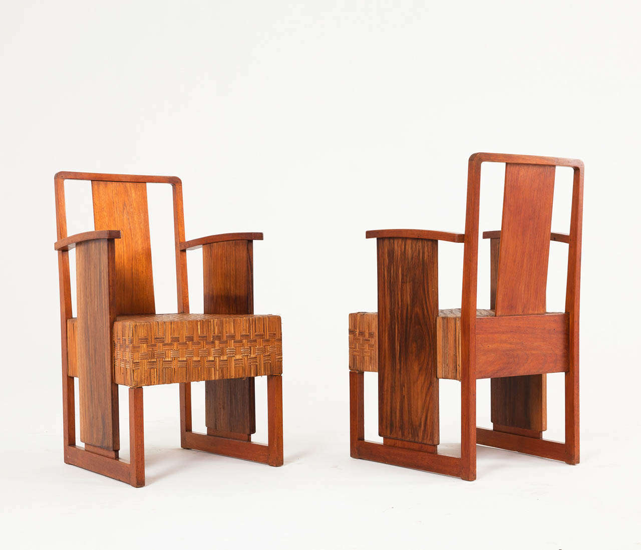 Set of 6 Art Deco Arm Chairs with Cubistic Cane Seats at 1stdibs