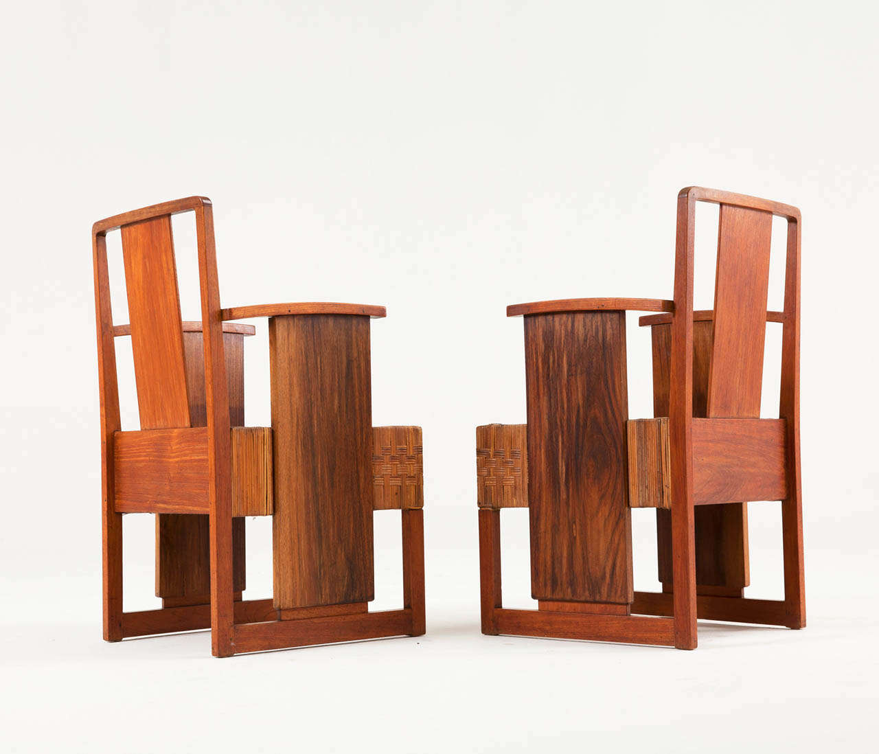 Set of 6 Art Deco Arm Chairs with Cubistic Cane Seats at 1stdibs
