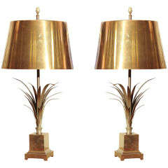 Pair CHARLES Bronze Palm-Motif lamps