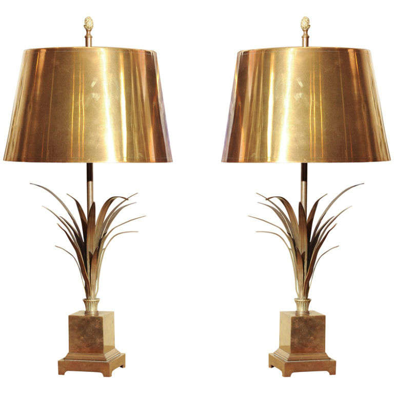 Pair CHARLES Bronze Palm-Motif lamps For Sale