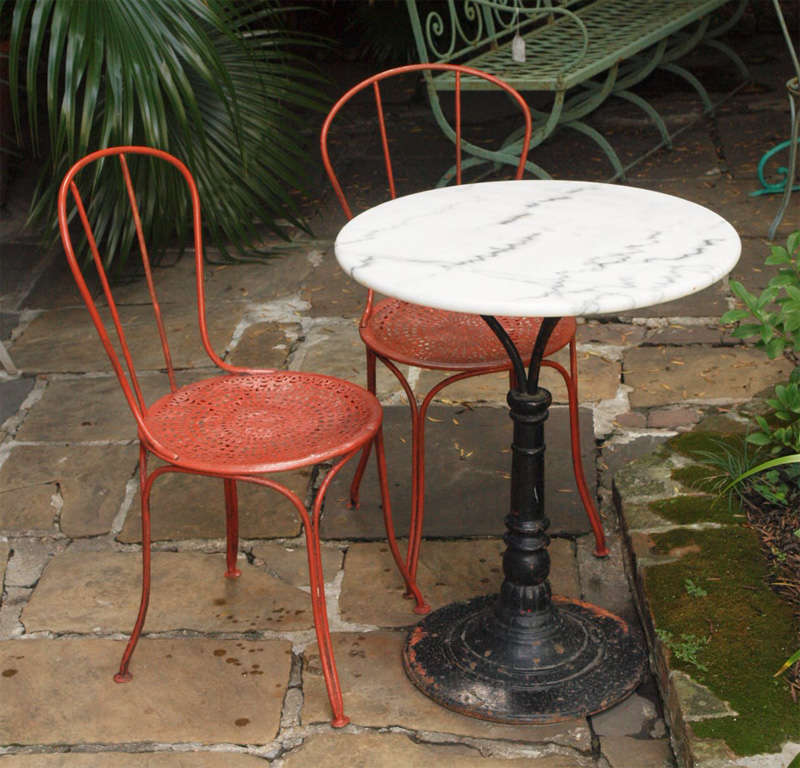19th Century French Belle Epoque Cast Iron Bistro Table with Marble Top