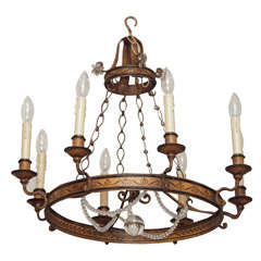 Painted Iron and Crystal Chandelier
