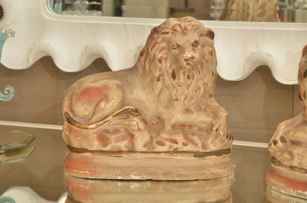 Pair of English Chalkware Lions In Excellent Condition In Water Mill, NY