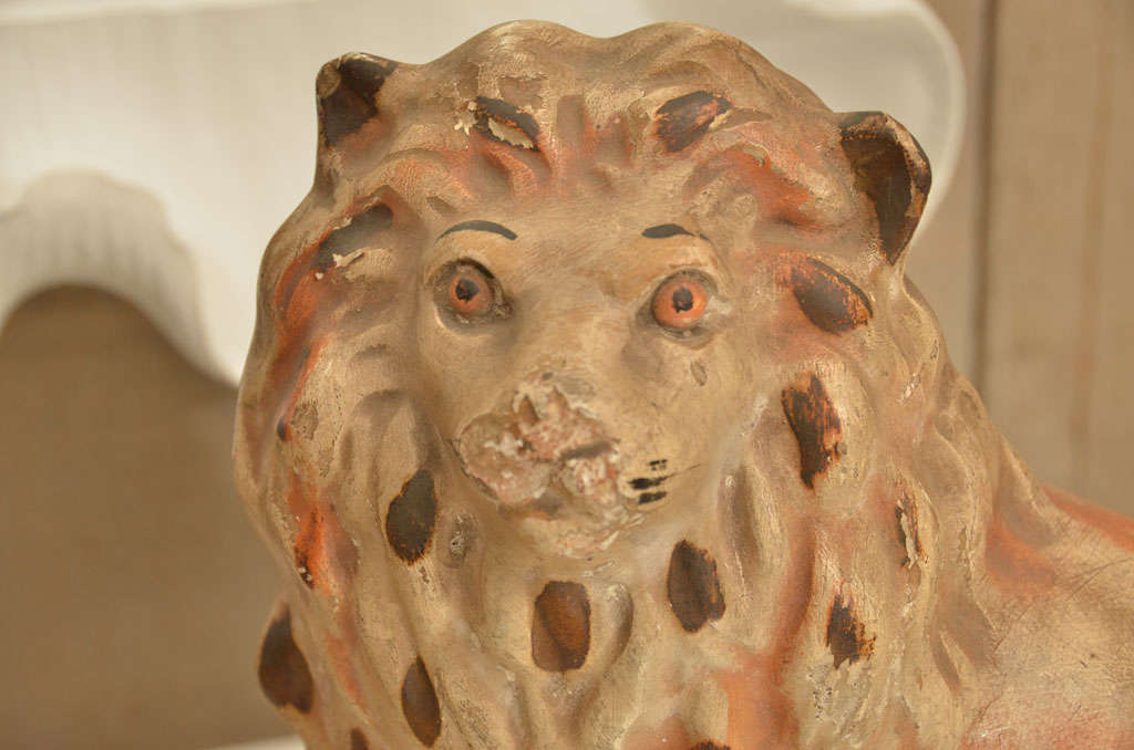 Pair of English Chalkware Lions 3