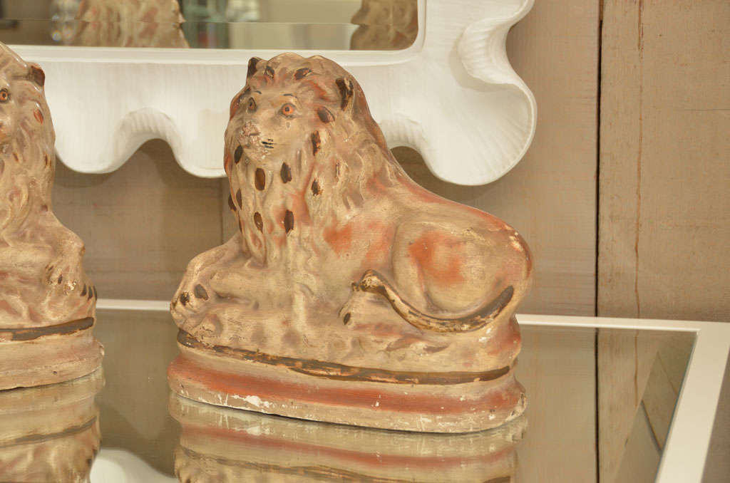 Unusual pair of English chalkware lions