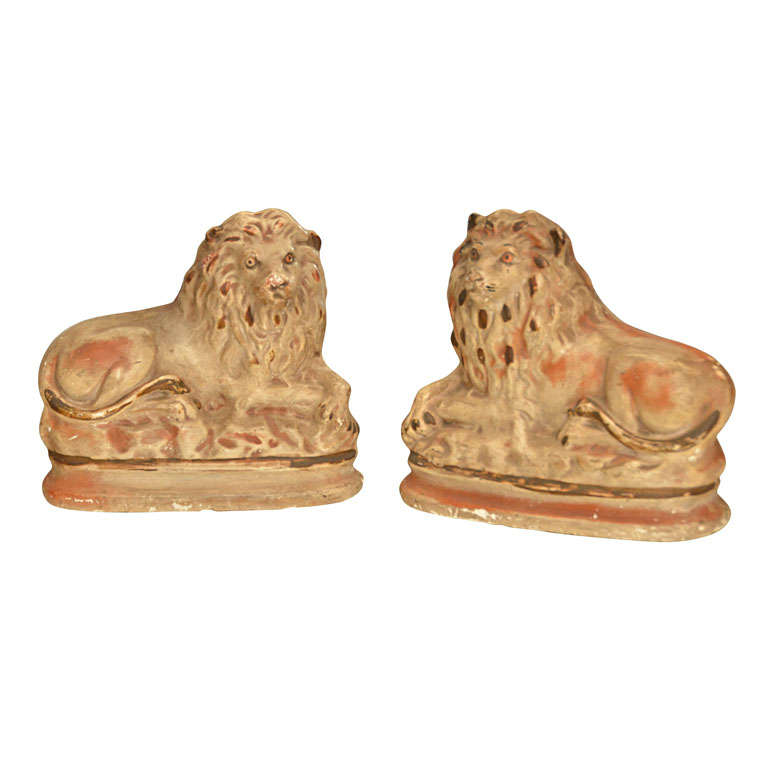 Pair of English Chalkware Lions