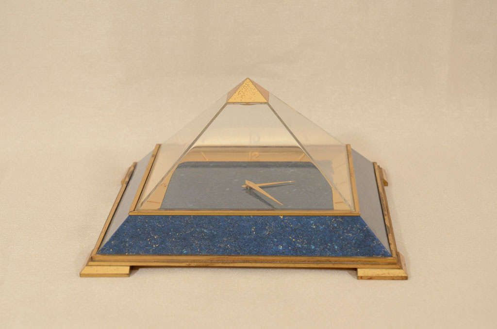 Jaeger-LeCoultre Gilt Brass and Faux Lapis Pyramid Desk Clock 5