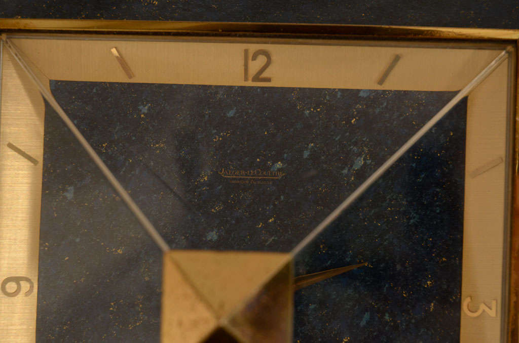 Swiss Jaeger-LeCoultre Gilt Brass and Faux Lapis Pyramid Desk Clock