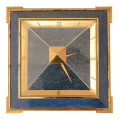 Vintage Jaeger-LeCoultre Gilt Brass and Faux Lapis Pyramid Desk Clock