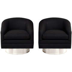 Pair of Black Chrome Base Swivel Chairs