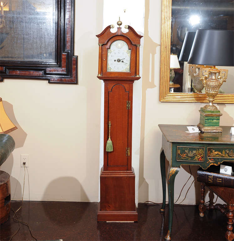 Miniature mahogany long case clock marked 