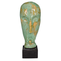 Mid Century Abstract Ceramic Bust in Green and Gold