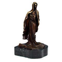 Mid Century Abstracted Bronze Sculpture of Robed Female; Signed
