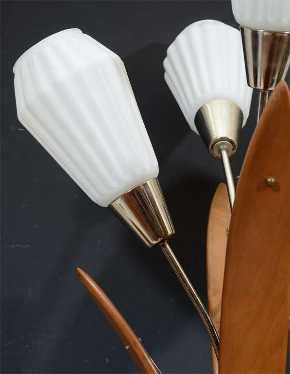 20th Century Mid Century Flower Form Wood and Brass Table Lamp