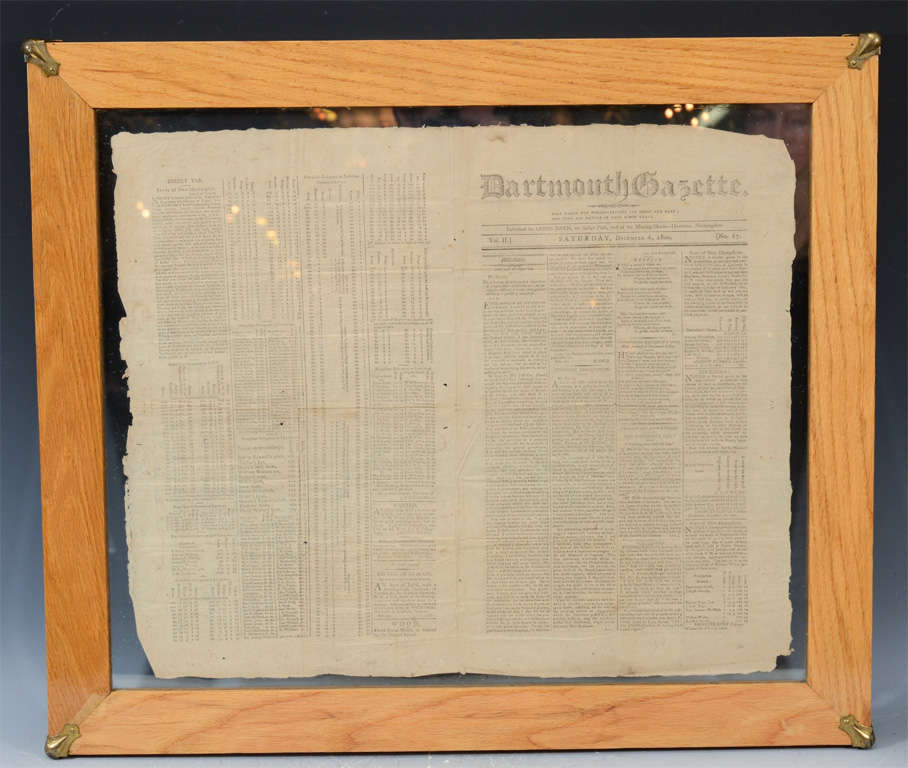 Rare 1800 Dartmouth Gazette Front Page w/ Daniel Webster Article