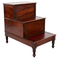 Vintage 19th Century Library Step Stool with Leather Insets