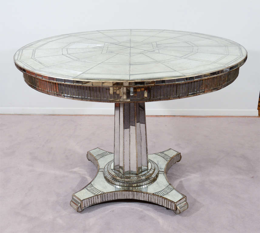 Vintage Mirrored Dining Table w/ Pedestal Base