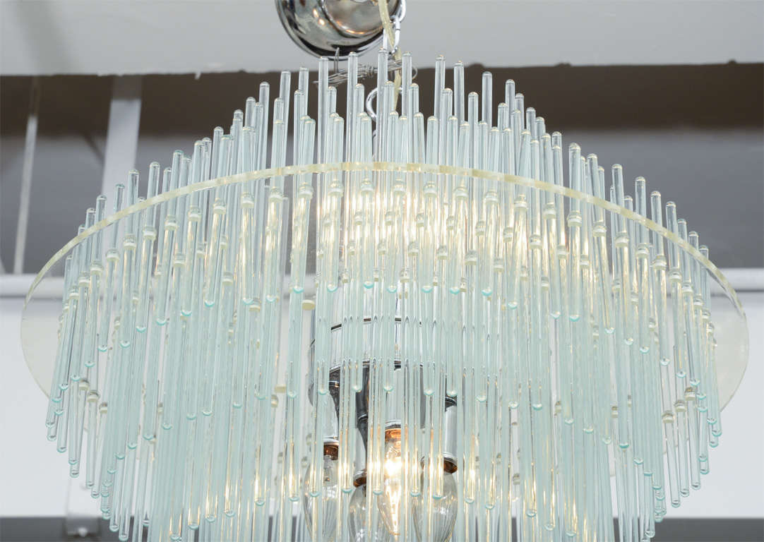 American Mid Century Lucite and Glass Tiered Chandelier by Lightolier