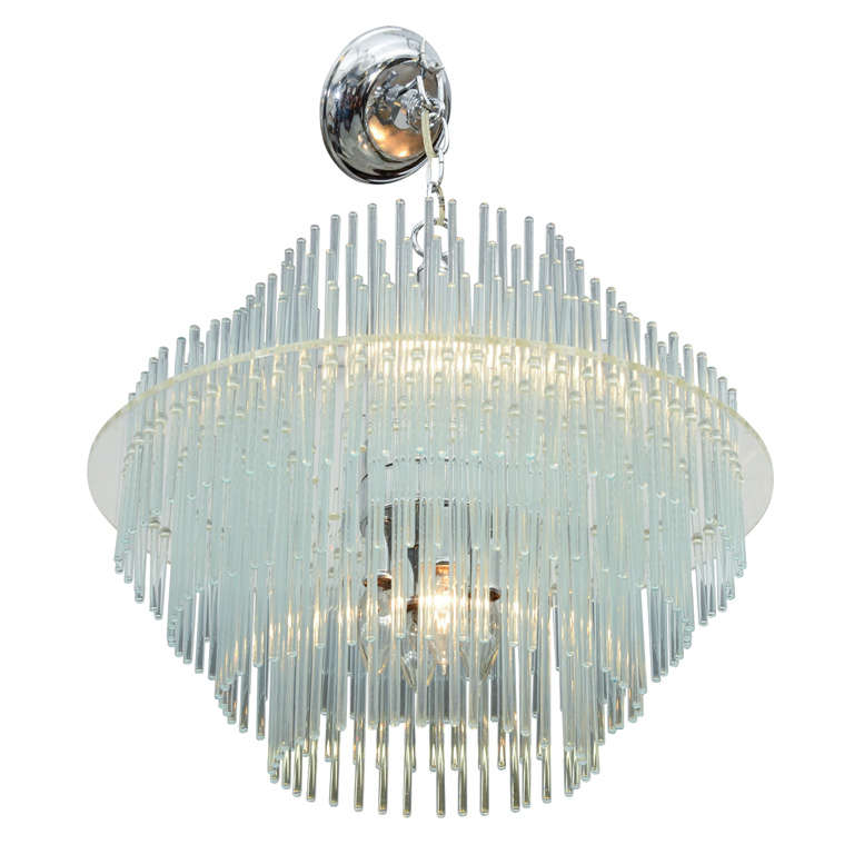 Mid Century Lucite and Glass Tiered Chandelier by Lightolier