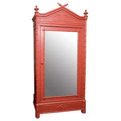 Antique Faux Bamboo English Armoir with Mirrored Door