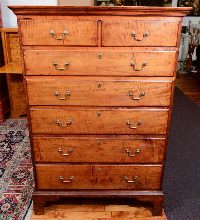Antique 19th Century American Tall Chest in Tiger Maple