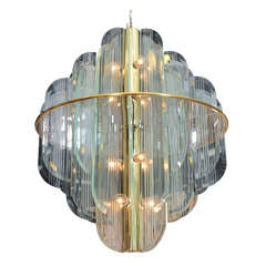 Vintage Deco Style Chandelier in Brass and Glass by Lightolier