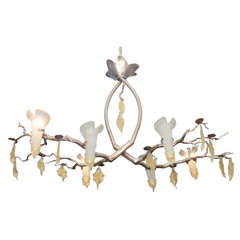 Silver Gilt Branch Art Nouveau Style Chandelier w/ Murano Leaves