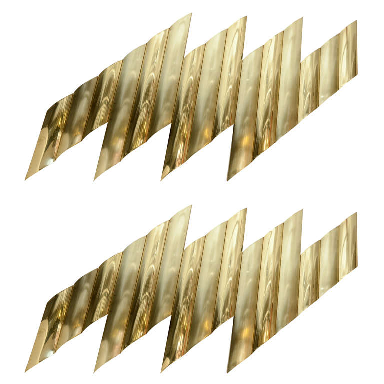 A Pair of Brass Curtis Jere Abstract "Zig-Zag" Wall Sculptures