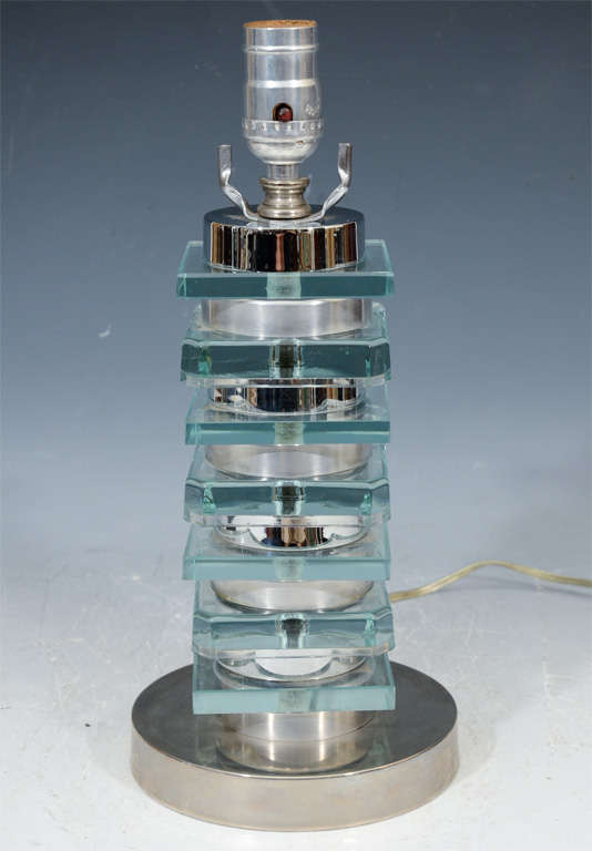 Pair of Modernist Art Deco Glass and Chrome Lamps