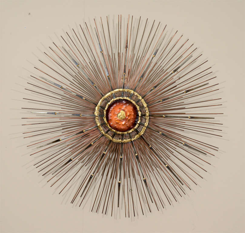Mid Century "Star Burst" Wall Sculpture in the Style of C. Jere at 1stDibs