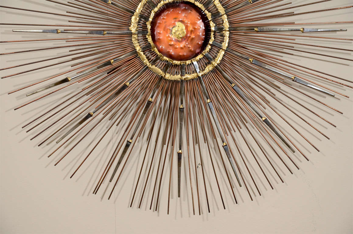 Mid Century "Star Burst" Wall Sculpture in the Style of C. Jere at 1stDibs