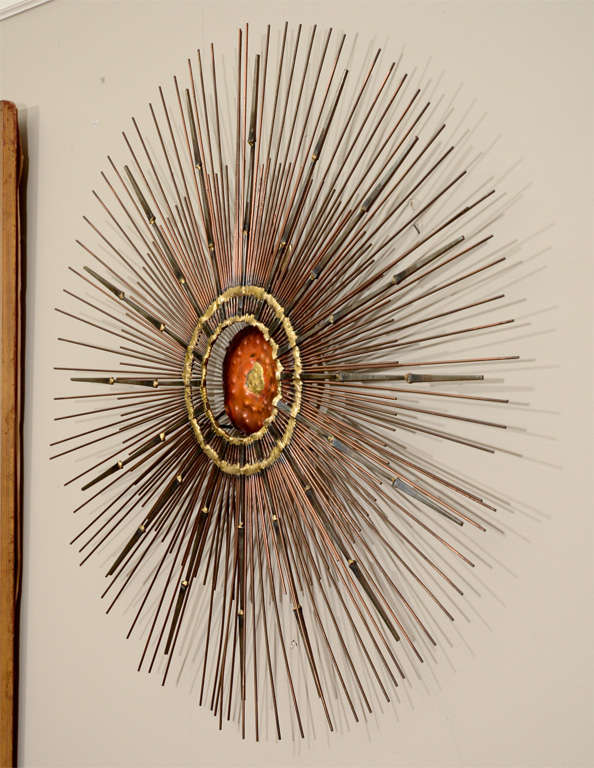 Mid Century "Star Burst" Wall Sculpture in the Style of C. Jere at 1stDibs