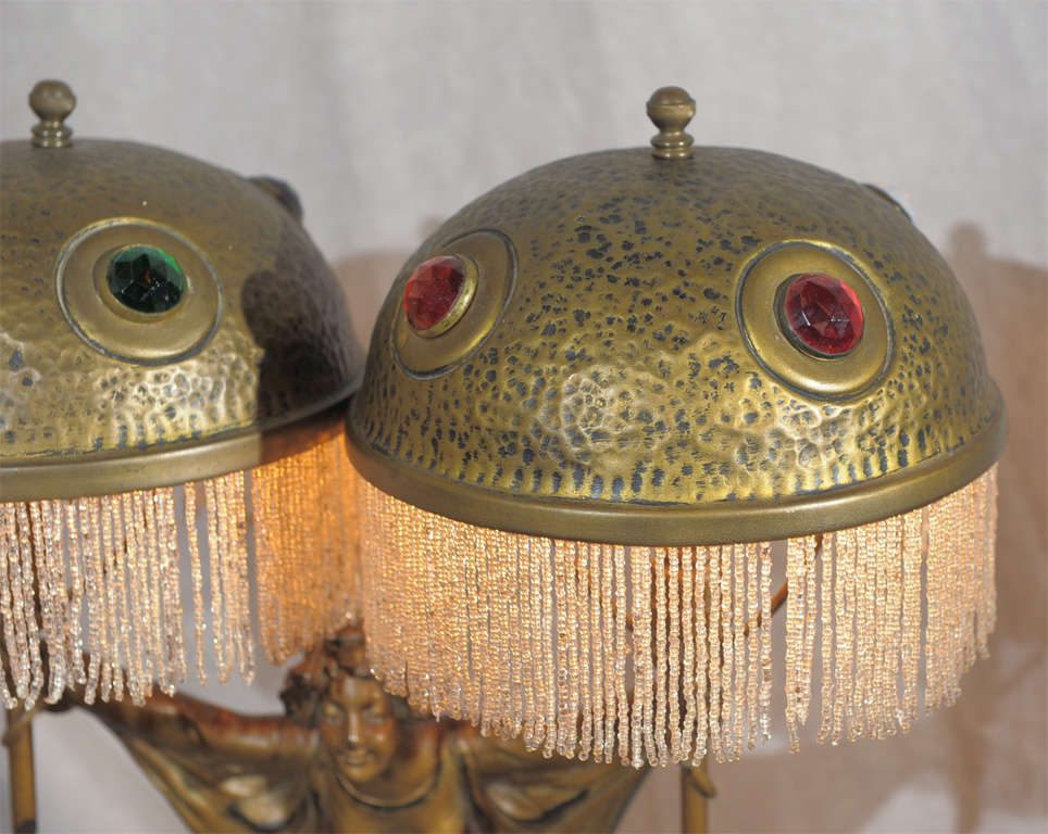 American Art Nouveau Jeweled Lamp