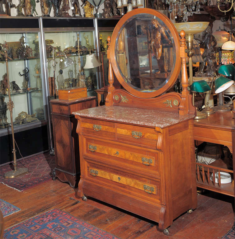 Late Victorian Marble Top  Walnut Dresser