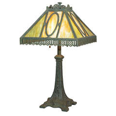 Antique Slag Glass Table Lamp, Signed Wilkinson