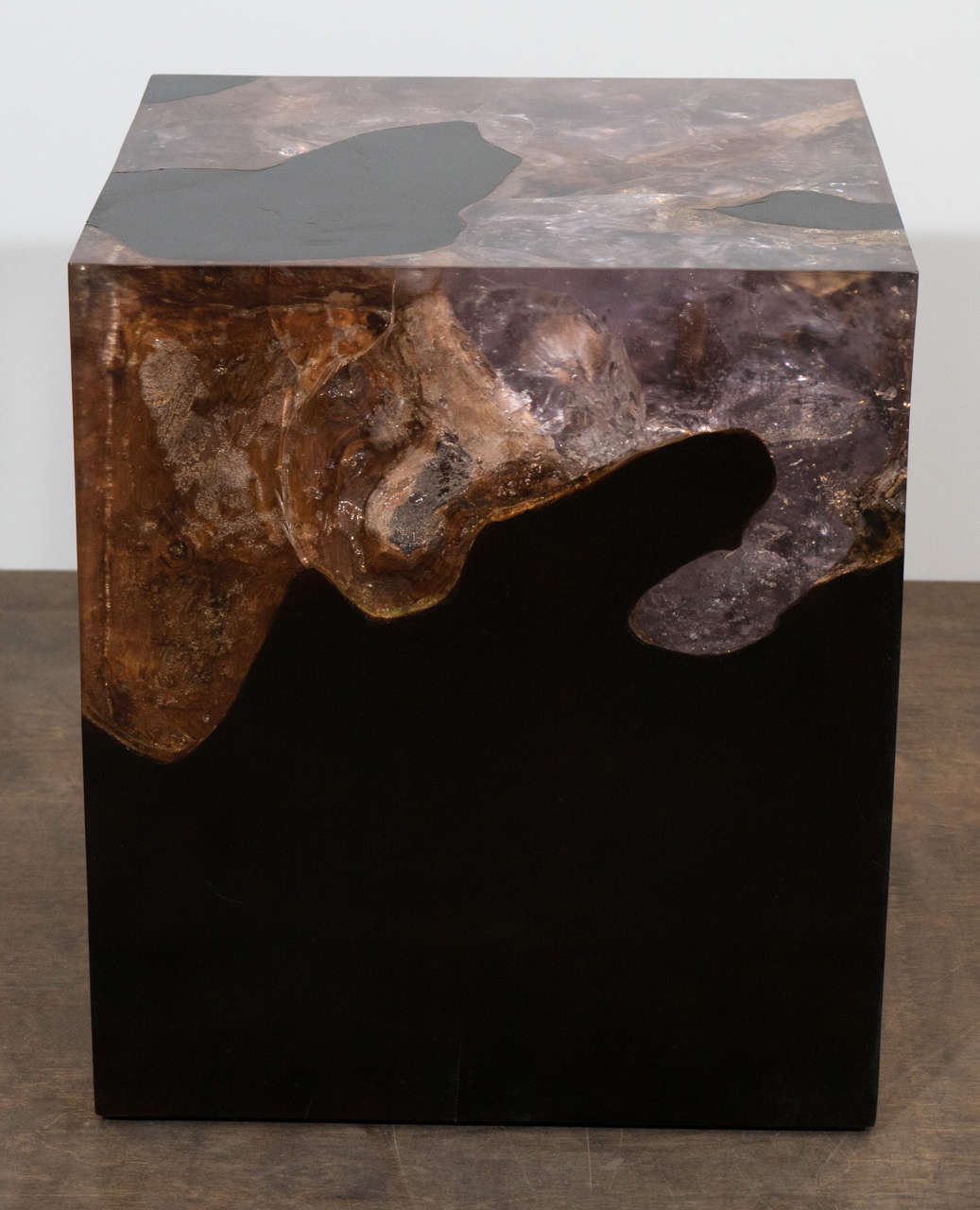Andrianna Shamaris Espresso Teak Wood and Cracked Resin Side Table In Excellent Condition In New York, NY