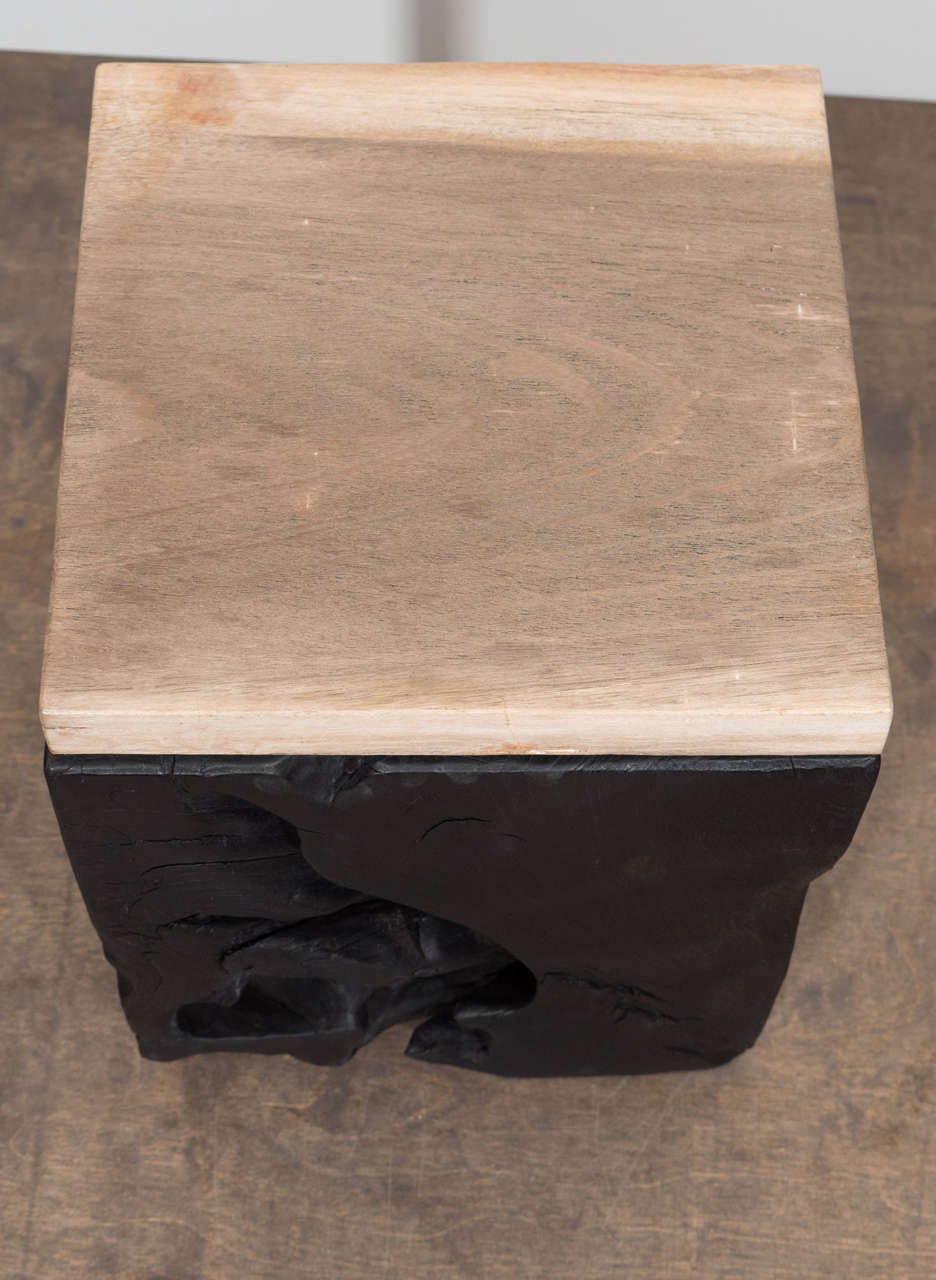  Andrianna Shamaris Triple Burnt Teak Wood Side Table with Petrified Wood Top 1