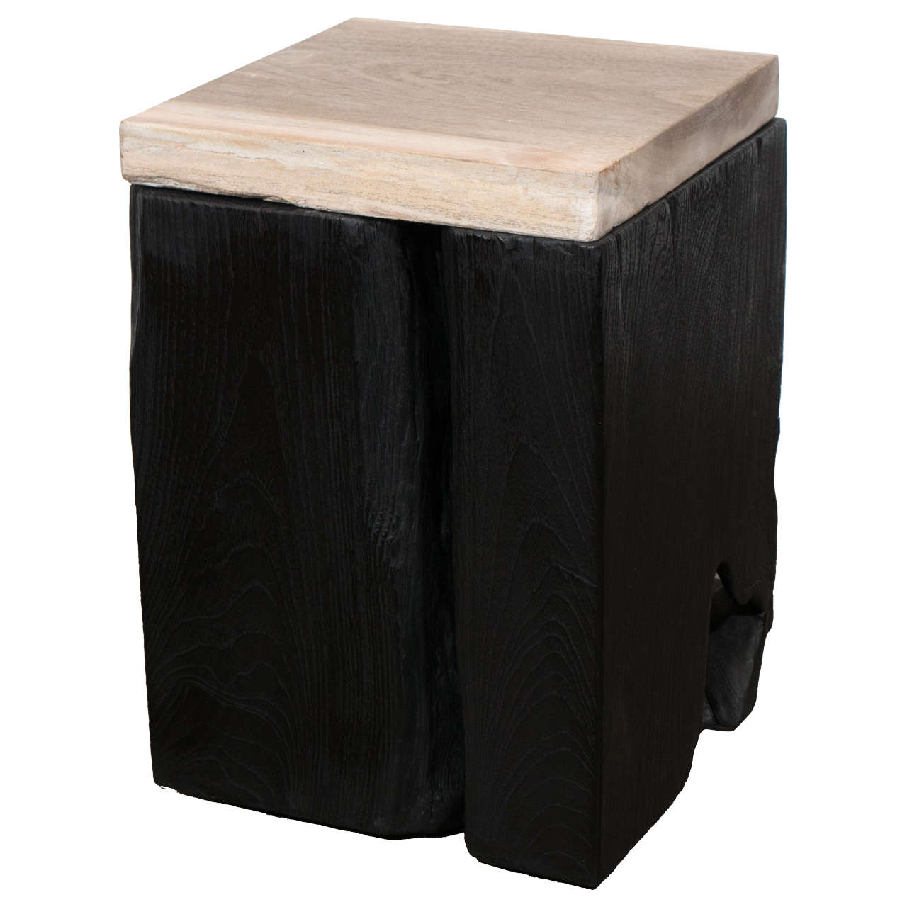  Andrianna Shamaris Triple Burnt Teak Wood Side Table with Petrified Wood Top