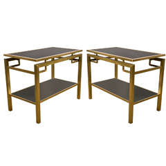 A pair of two-tiers  metal tables , by Guy Lefevre , circa 1970