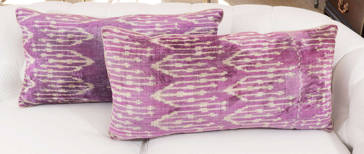 These pillows are made from a vintage Ikat textile in a beautiful violet color.