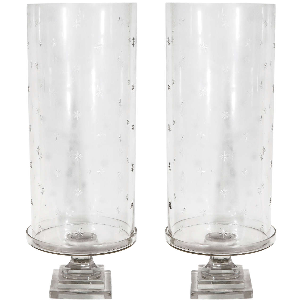 Pair of Tall Glass Hurricanes